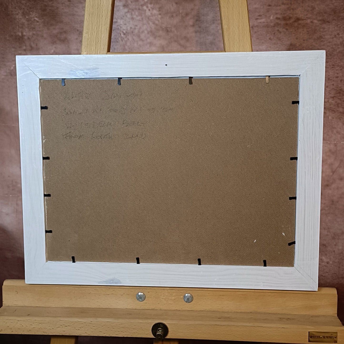 Framed signed original oil on board artwork by Jan Merrick Horn titled "Whipsiderry Beach," depicting a scenic seaside view.
