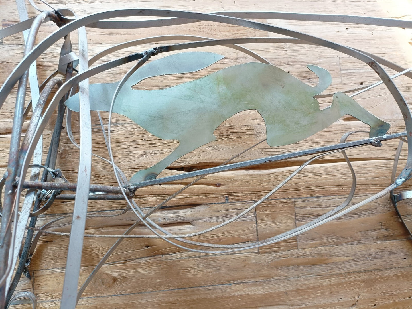 RACHEL RICKETTS Original OOAK Steel Ribbon Sculpture "Hound and Hare"