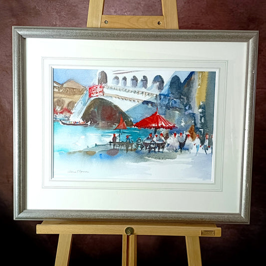 WALLACE F BROWN Original Watercolour Painting 'Wedding party at Rialto, Venice'