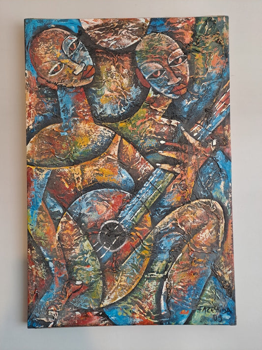 FAZENDA Original Signed Textured Artwork African Art Oil Painting, Chalk