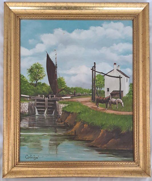 JOHN CORBRIDGE Original Oil on Board "Stickings Lock"