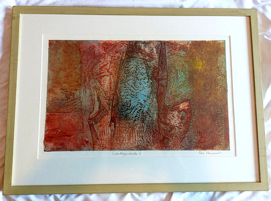 CELIA NANCARROW Signed Original Collagraph Abstract art "Inextinguishable I"