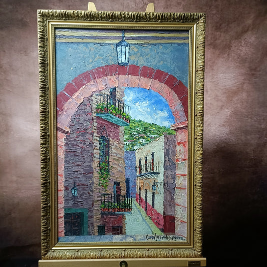 LUIS FERRO MARQUEZ (b.1899)Framed Original Oil Painting Guanajuato Street Scene