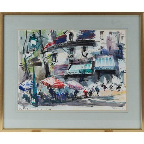 MARIUS GIRARD Signed Mixed media Original Painting Paris Street Scene