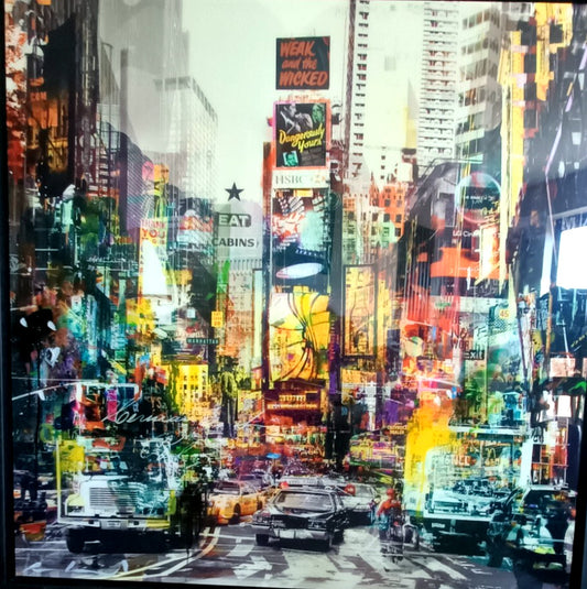 PACO RAPHAEL Original Mixed Media on Aluminium "Times Square"