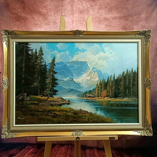WOLFGANG HEINZ Framed Original Oil on Canvas - Dolomite Mountains