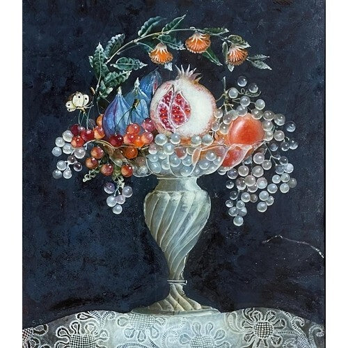 SUZY BARTOLINI painting under glass "La Grenade Eclater" with artist made frame