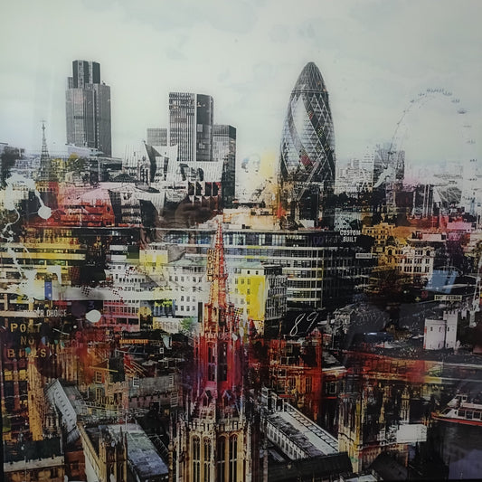 PACO RAPHAEL Huge Framed, Signed Original Mixed Media "London Sky"