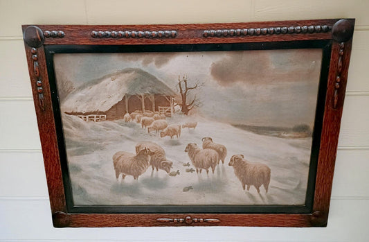 A Pair of Vintage/Antique Pictures Featuring Sheep in Snowy Landscapes