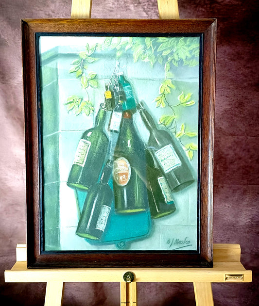 B.J. MASLEN Original Pastel and Chalk "Ten green bottles"