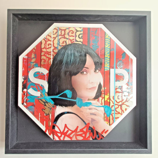 TROIKA Original Mixed Media on Metal STOP sign, "Stop and Stare"