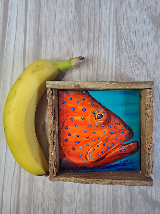 Lobster Trap Art GLENN LAHTI Framed “Coral Grouper” Tile Print
