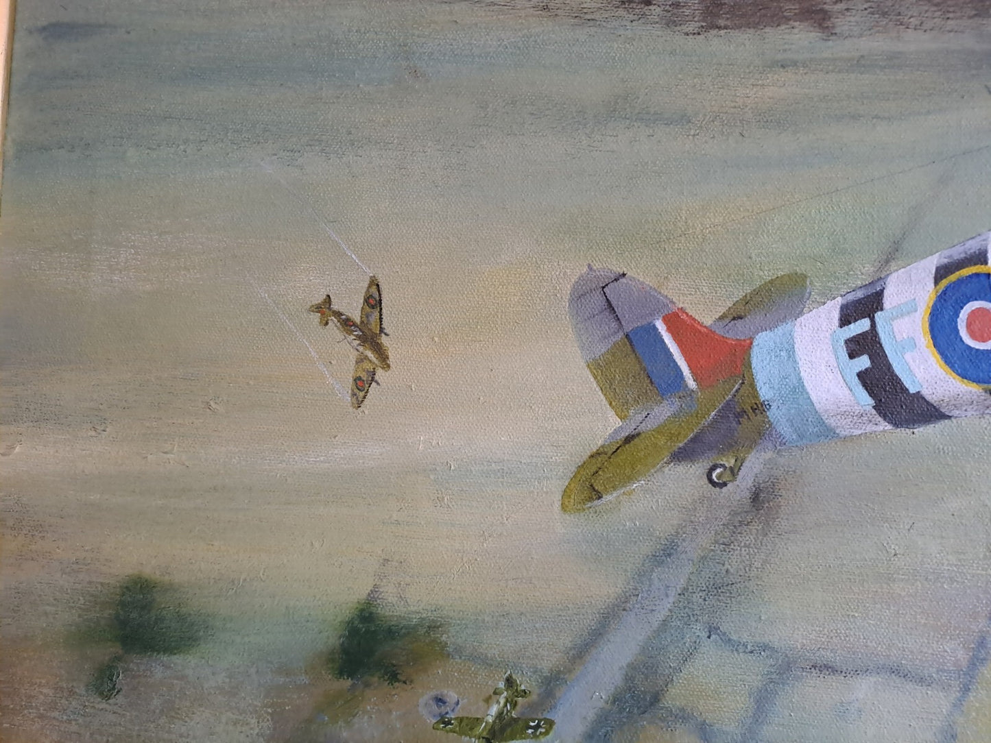 Supermarine Spitfire WWII Dogfight Large Oil painting on Board