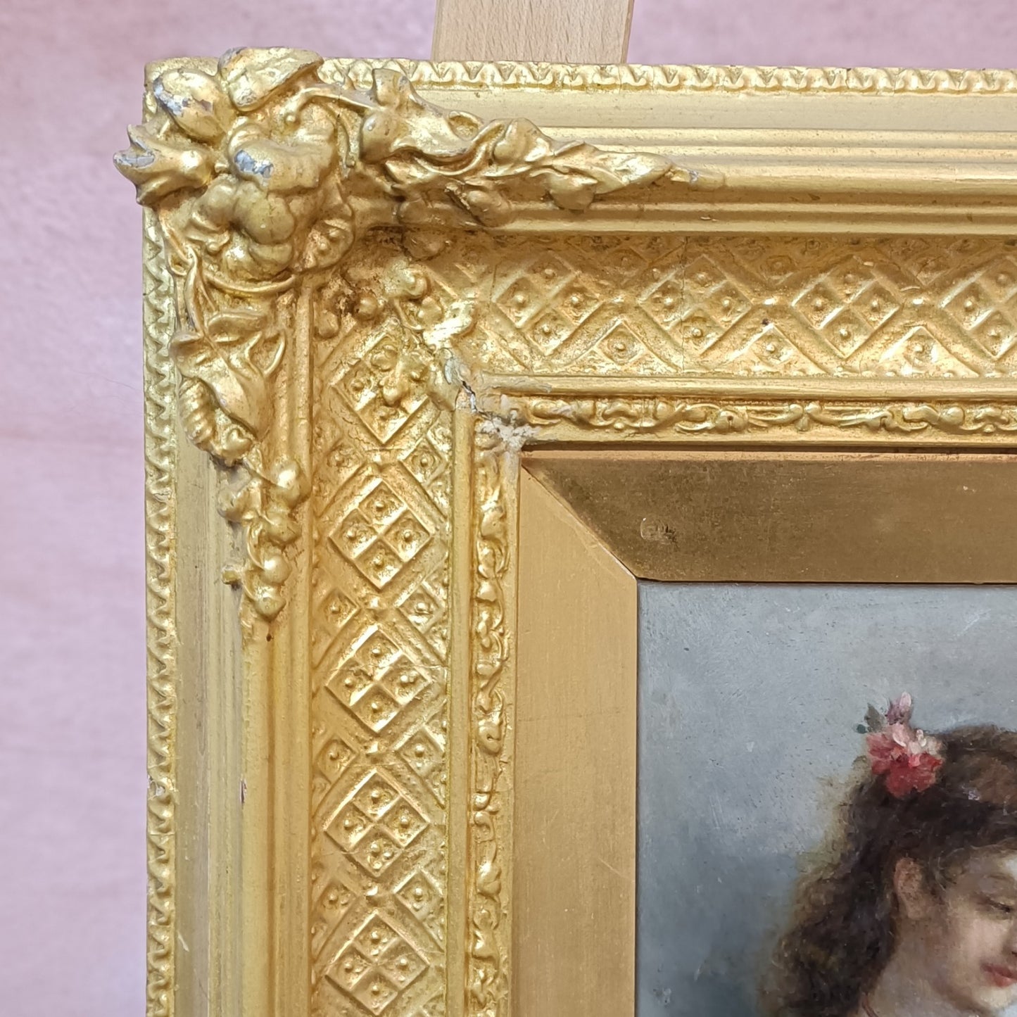 Attrib. EDUARDO TOFANO (1838-1920) Oil Painting Gilt Frame "Girl in White Dress"