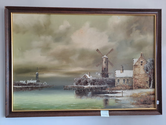 Original Oil on Canvas Windmill Scene Signed I. Costello 100cm X 70cm