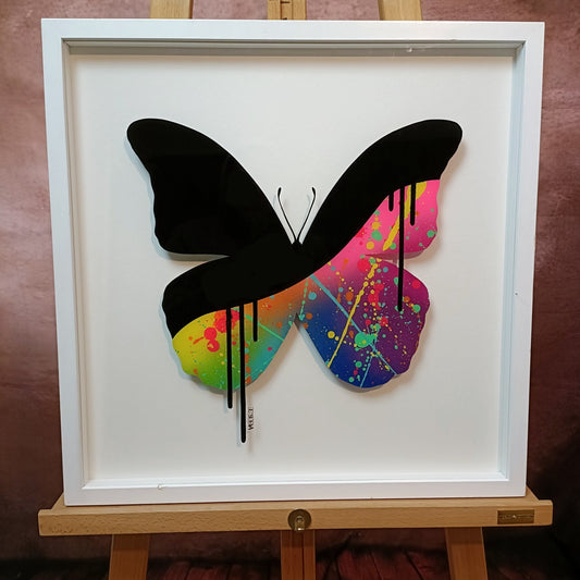 VEEBEE Signed Original Acrylic Painting On Glass "Butterfly (Rainbow)"