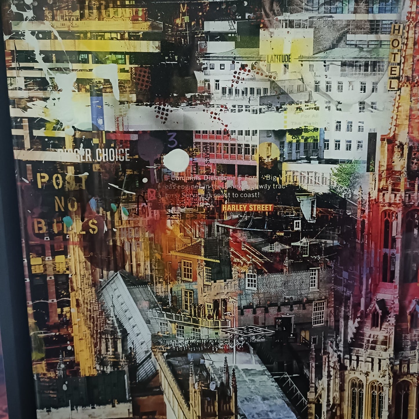 PACO RAPHAEL Huge Framed, Signed Original Mixed Media "London Sky"
