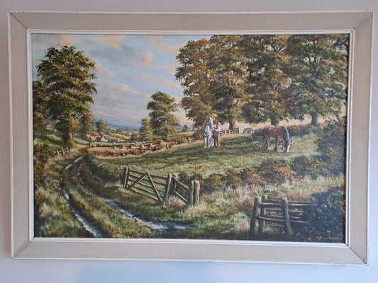 BRIAN CHANDLER Original Oil on Canvas Painting "Farmer with Horses"