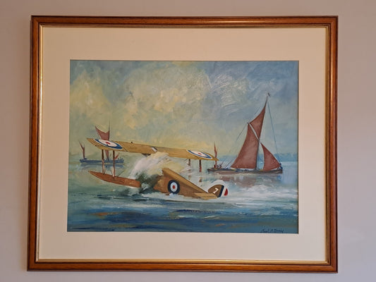 NOEL A BRAY Original Oil Painting on Board "Sopwith camel crash landing"