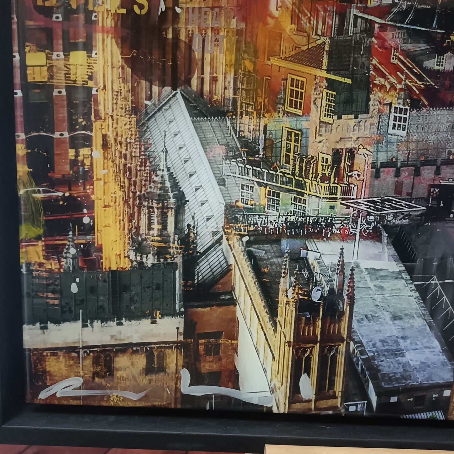 PACO RAPHAEL Huge Framed, Signed Original Mixed Media "London Sky"