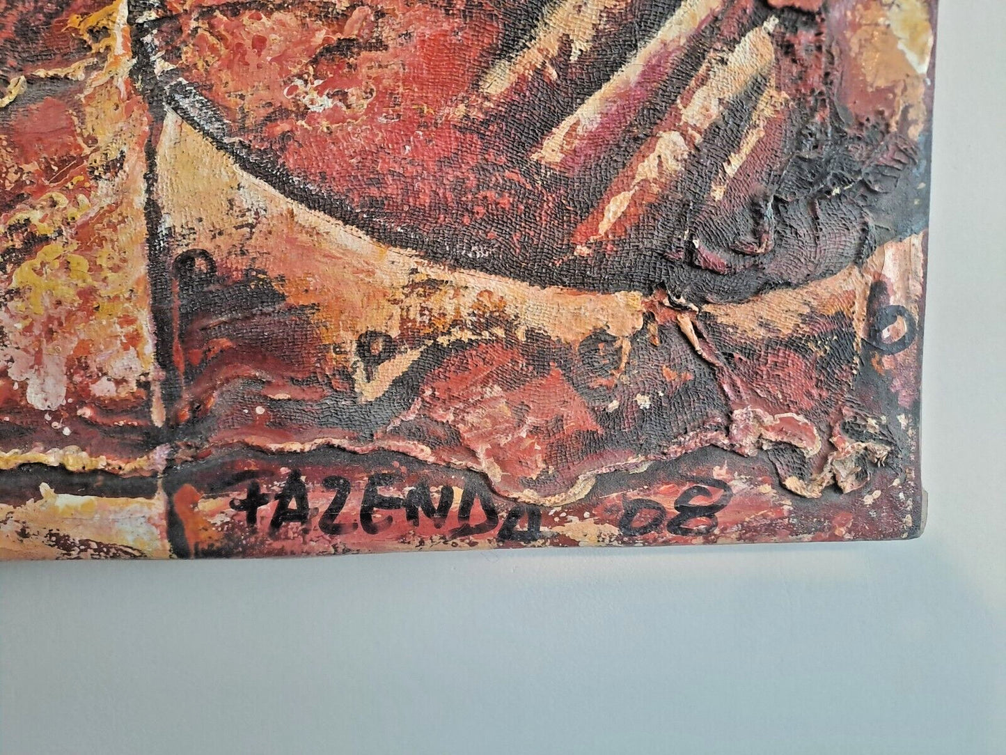 FAZENDA Original Signed Textured Artwork African Art Oil Painting, Chalk