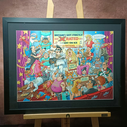 Original GEOFF TRISTRAM Gouache Cartoon "The Talent Show" (BGT) Jigsaw Art