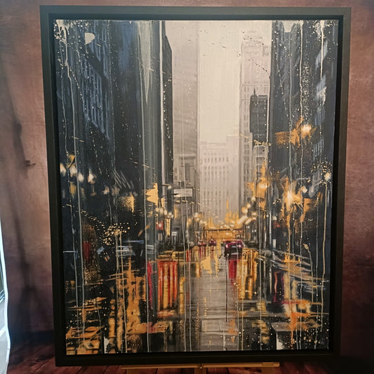 KRIS HARDY (b.1978) Original Framed Oil Painting on Canvas "NY City Lights"