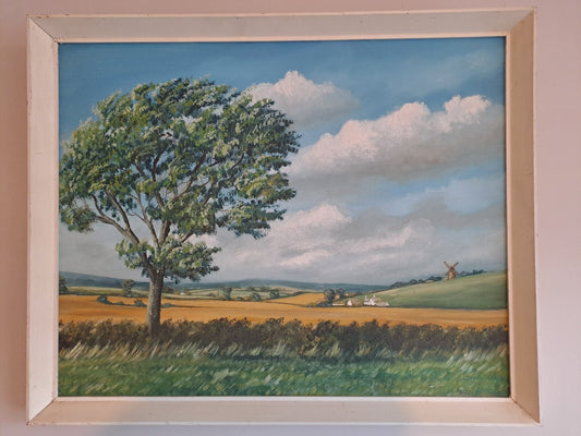 BRIAN CHANDLER Original Oil Painting on Board "Farm landscape with Windmill"
