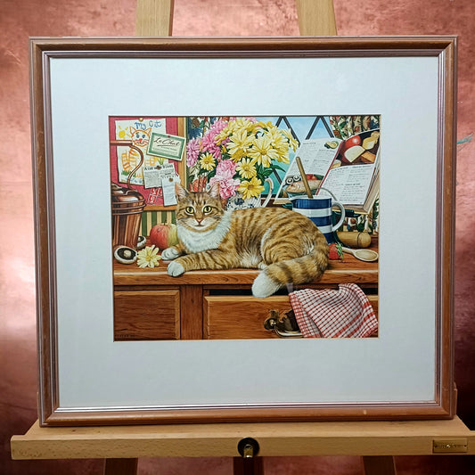Geoff Tristram Original Gouache painting "Cat in the kitchen"