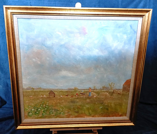 PETER JAMIESON Oil Painting "Dr Humphrey and Monty going to feed the chickens"