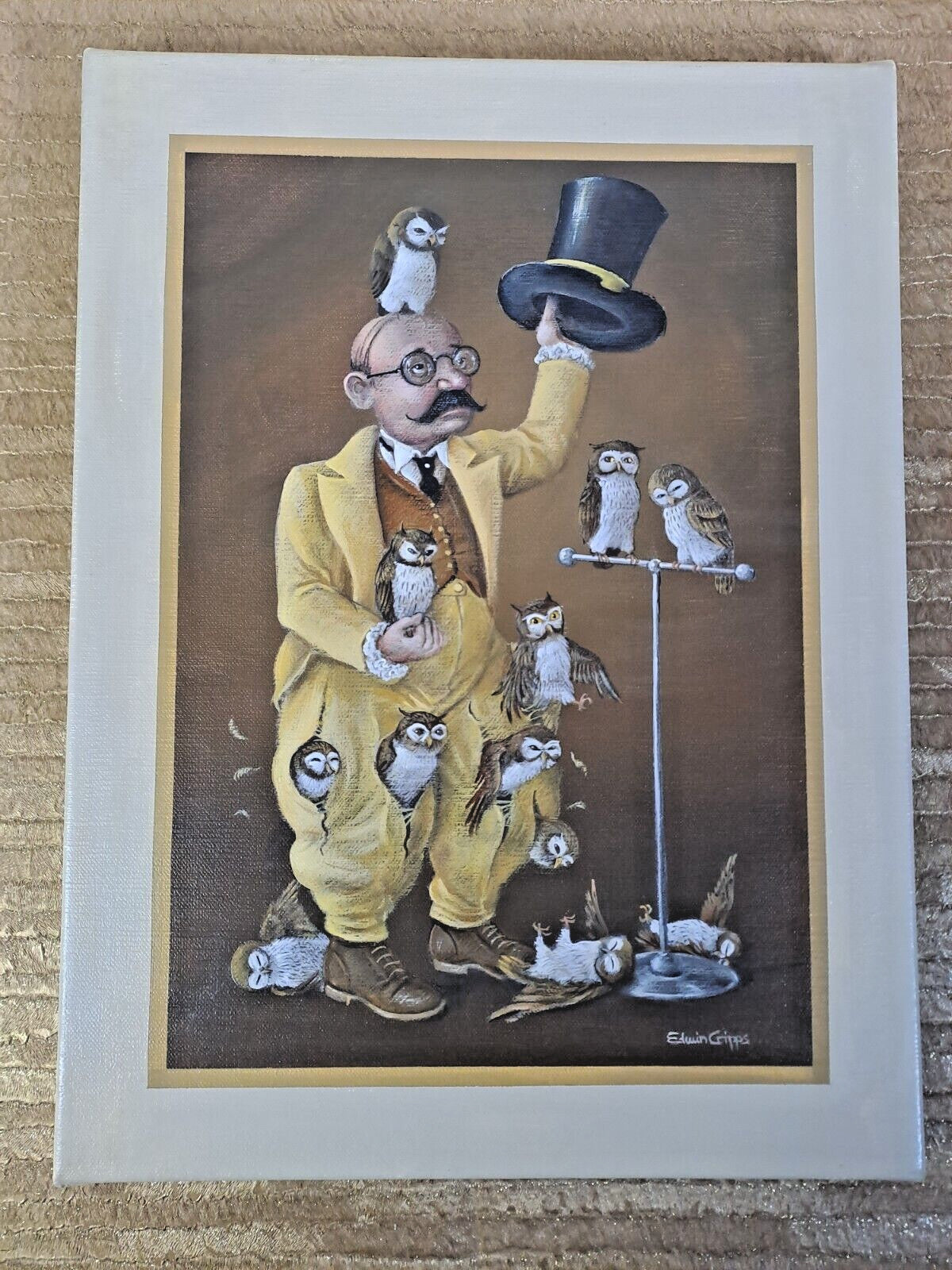EDWIN CRIPPS Original AbsurdSurrealism "Otto Frimp And His Amazing Magical Owls" - Curated Treasures