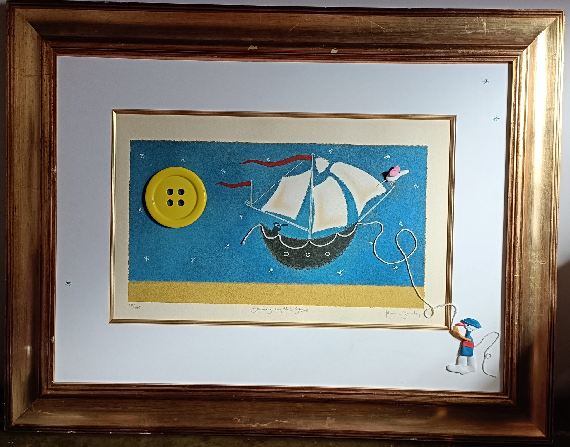 ADAM BARSBY Sailing by the Stars L/E 191/275 Altered Art 3d Button Moon - Curated Treasures