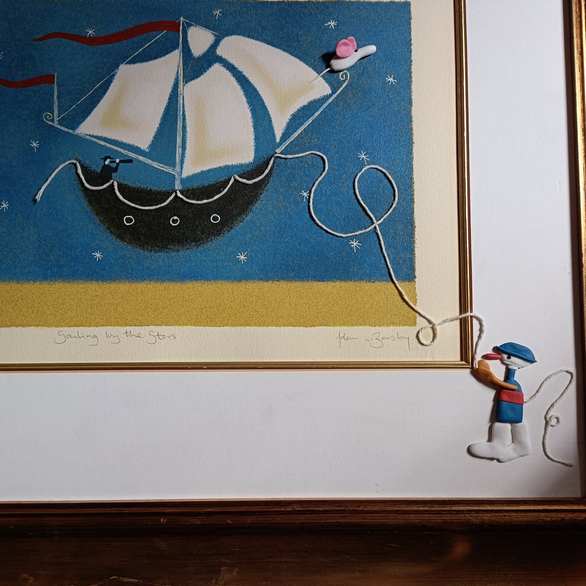 ADAM BARSBY Sailing by the Stars L/E 191/275 Altered Art 3d Button Moon - Curated Treasures