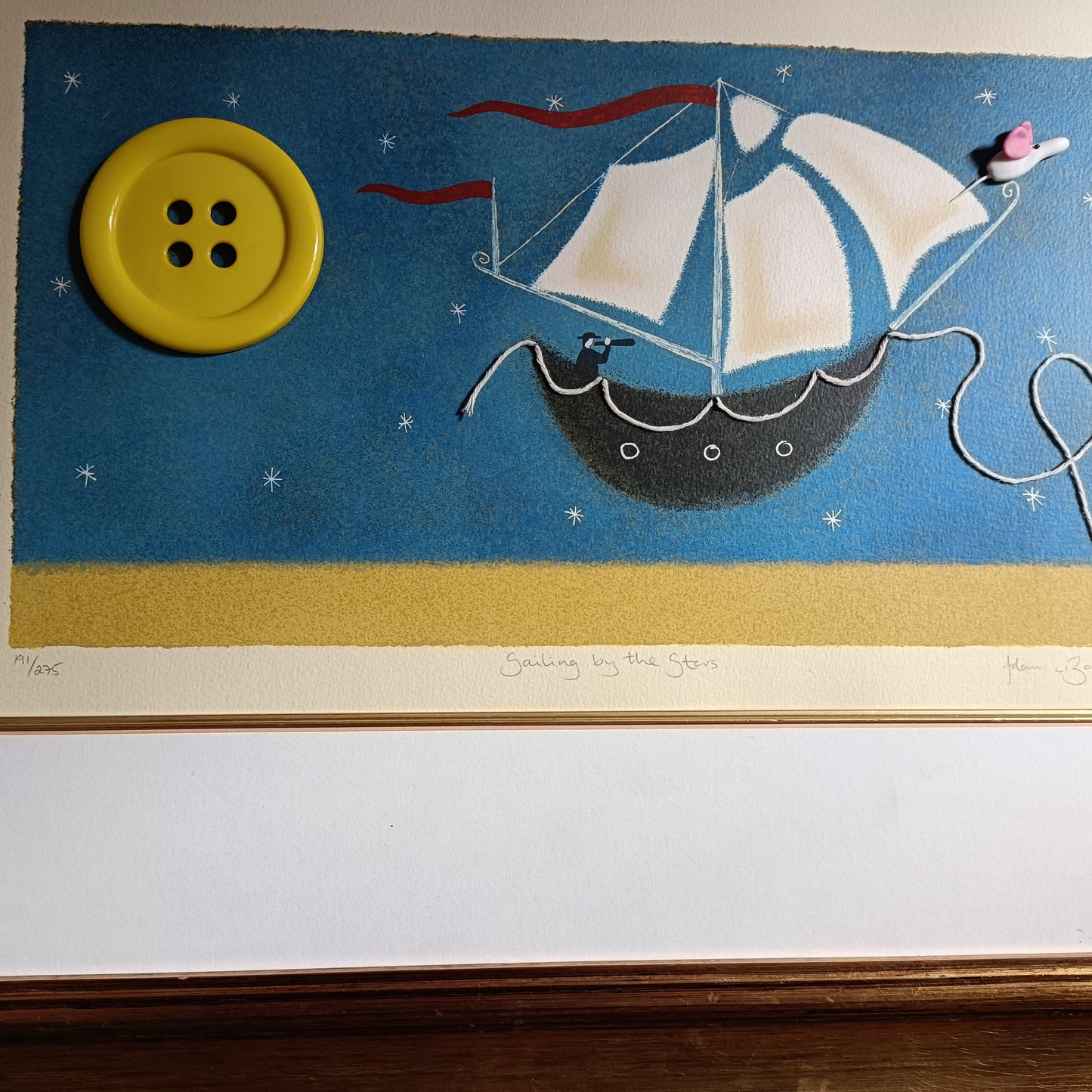 ADAM BARSBY Sailing by the Stars L/E 191/275 Altered Art 3d Button Moon - Curated Treasures