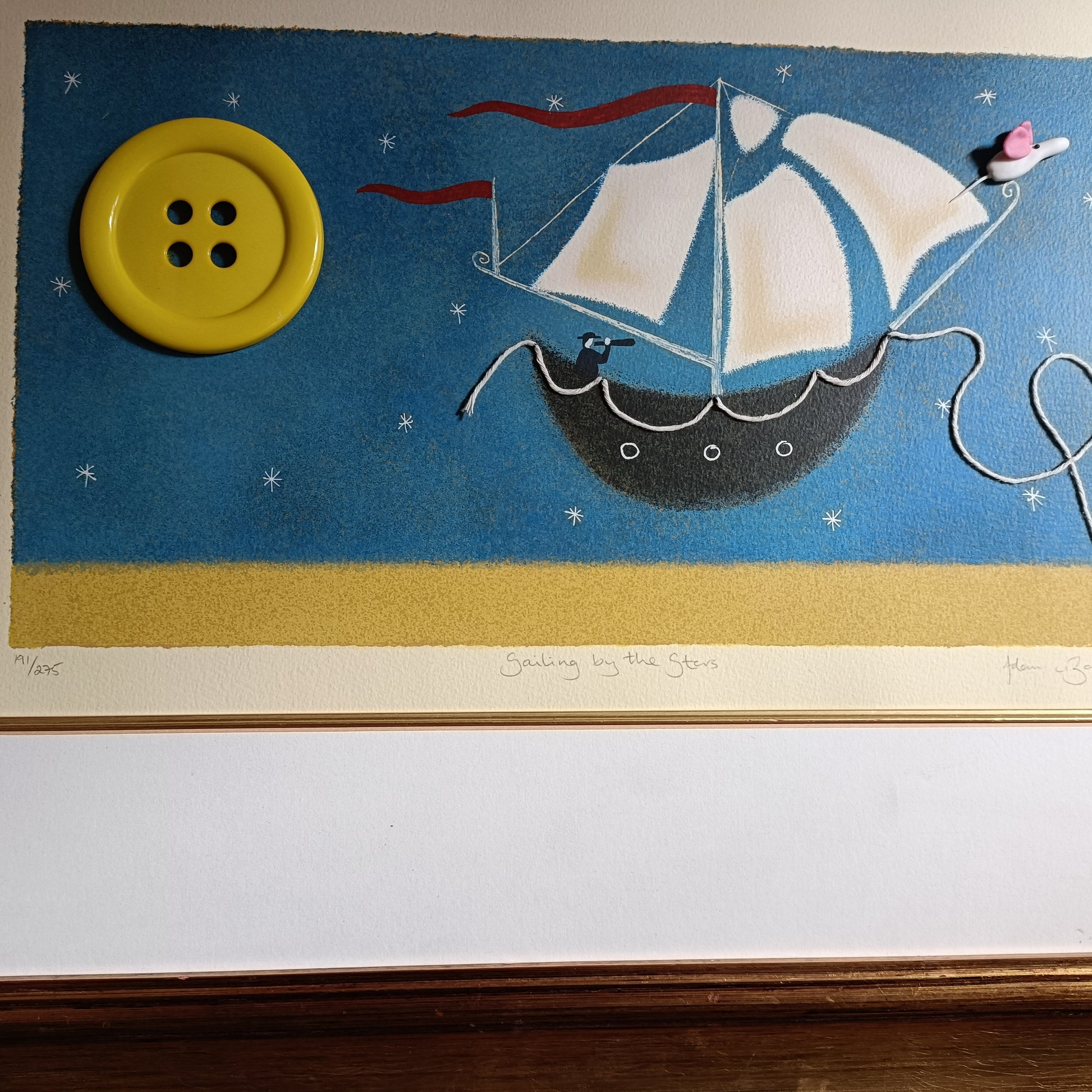ADAM BARSBY Sailing by the Stars L/E 191/275 Altered Art 3d Button Moon - Curated Treasures