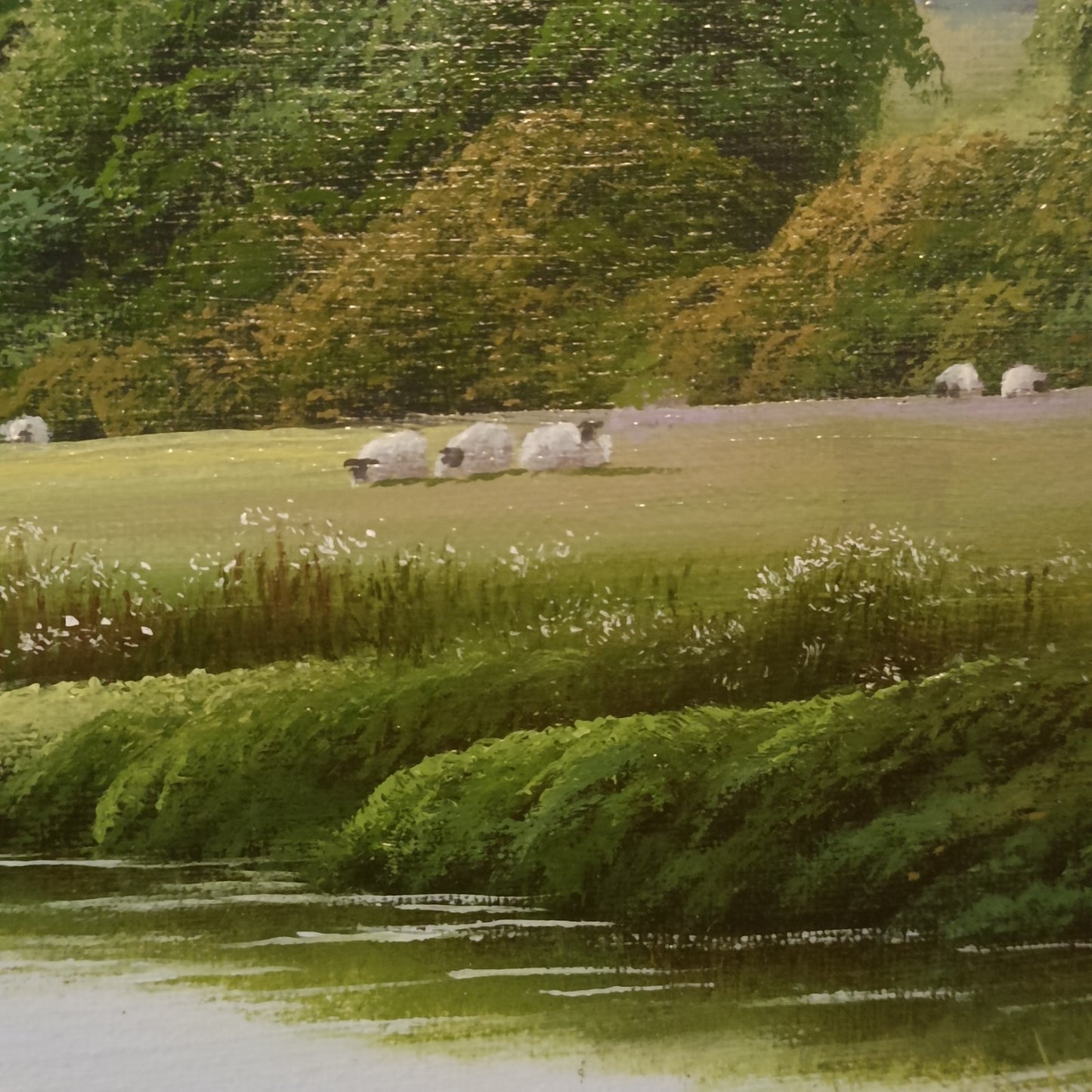 TERENCE GRUNDY (1956-2023) Framed Oil Painting "Sheep Grazing"