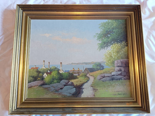 SVEND LYNGE pseud FREDERIK DREWS Oil Painting Danish Village Overlooking Bay