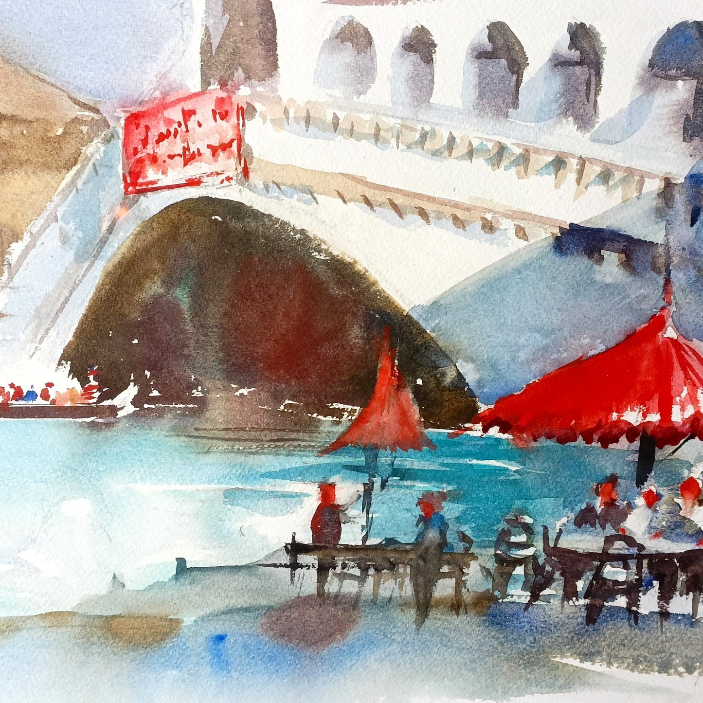 WALLACE F BROWN  Original Watercolour Painting 'Wedding party at Rialto, Venice'