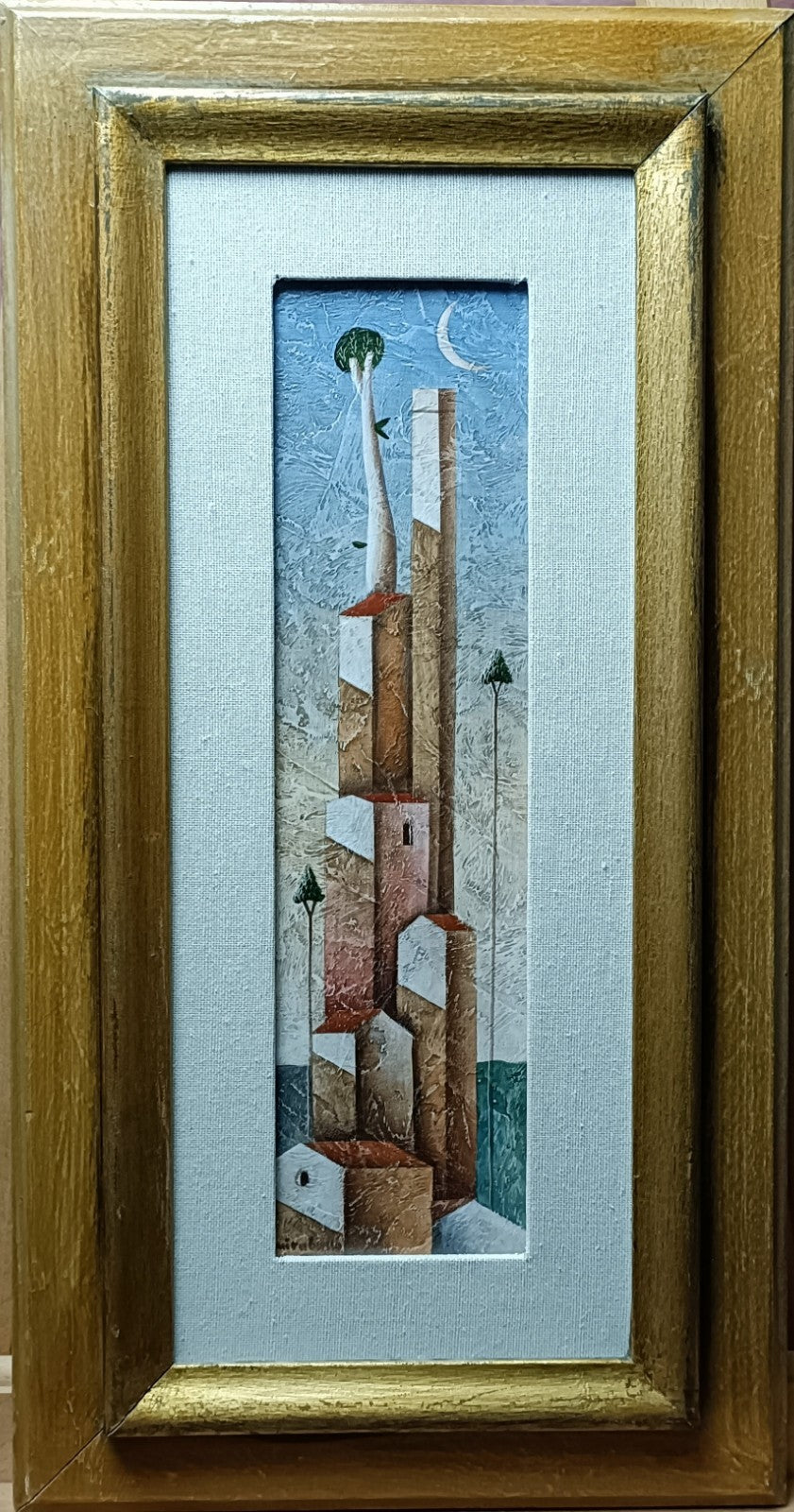 CARLO MIRABASSO Framed Signed Original Acrylic/Tempera on Board "Borgo (Hamlet)"