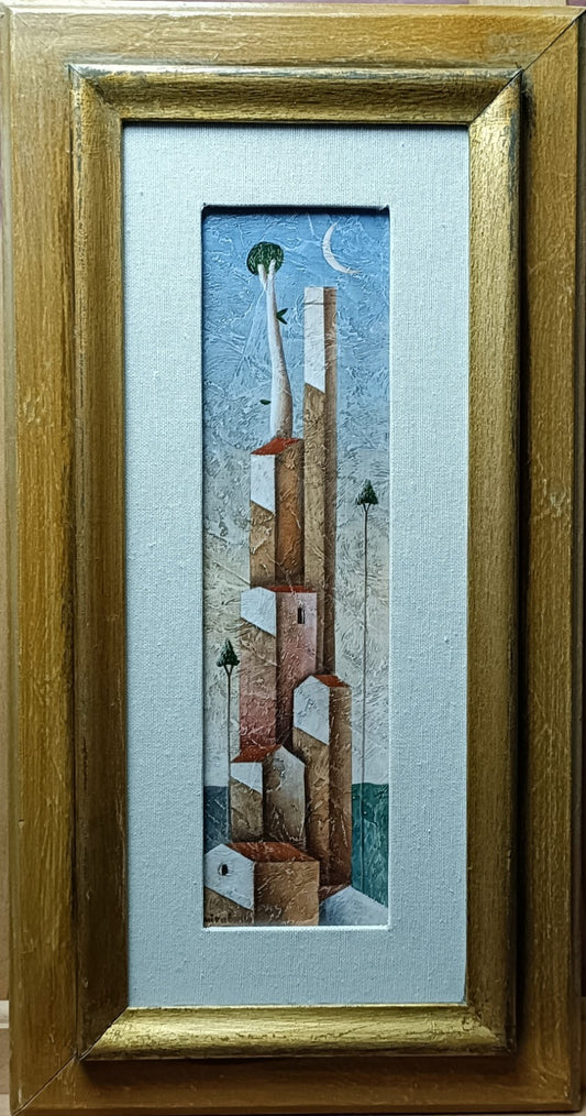 CARLO MIRABASSO Framed Signed Original Acrylic/Tempera on Board "Borgo (Hamlet)"