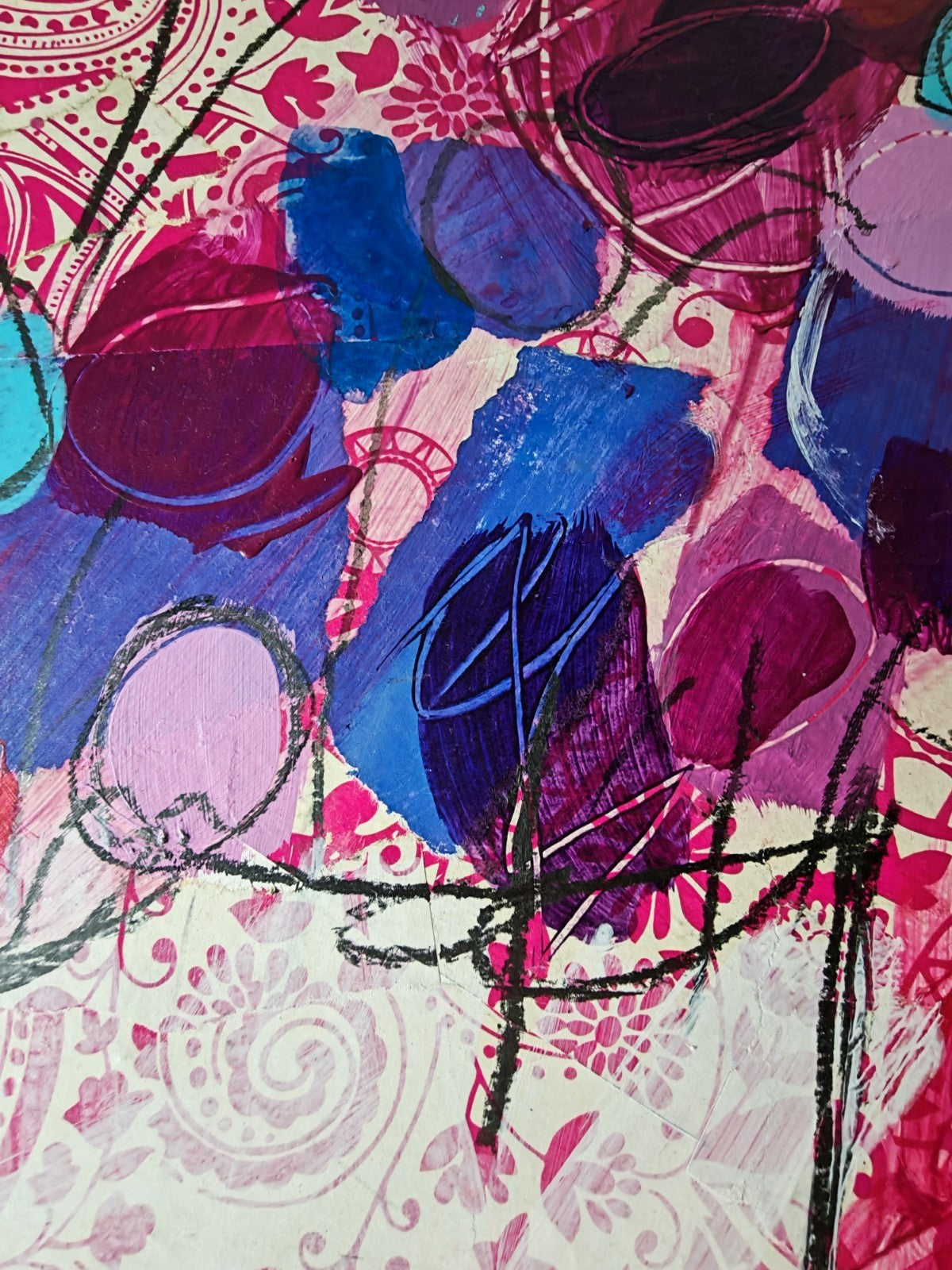 INES SZAMREY "Paper Flowers No. 6" Signed Original Mixed Media on Board