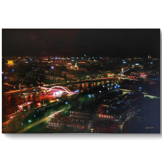 Large limited edition canvas art "Midnight over the Seine" by Lesley Anne Derks, numbered 34 of 95, from Curated Treasures.
