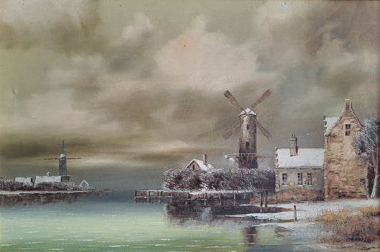 Original Oil on Canvas Windmill Scene Signed I. Costello 100cm X 70cm
