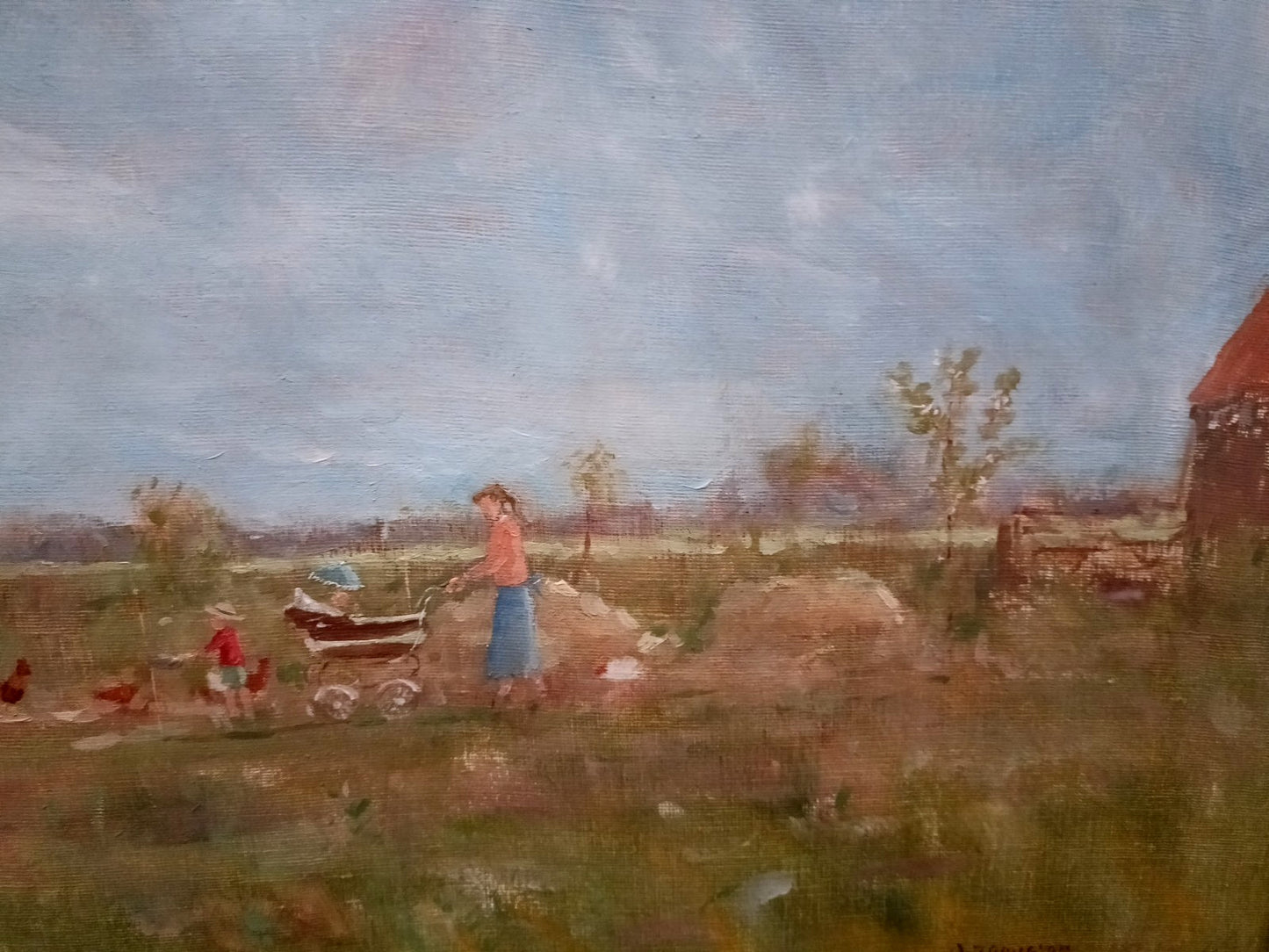 PETER JAMIESON Oil Painting "Dr Humphrey and Monty going to feed the chickens"