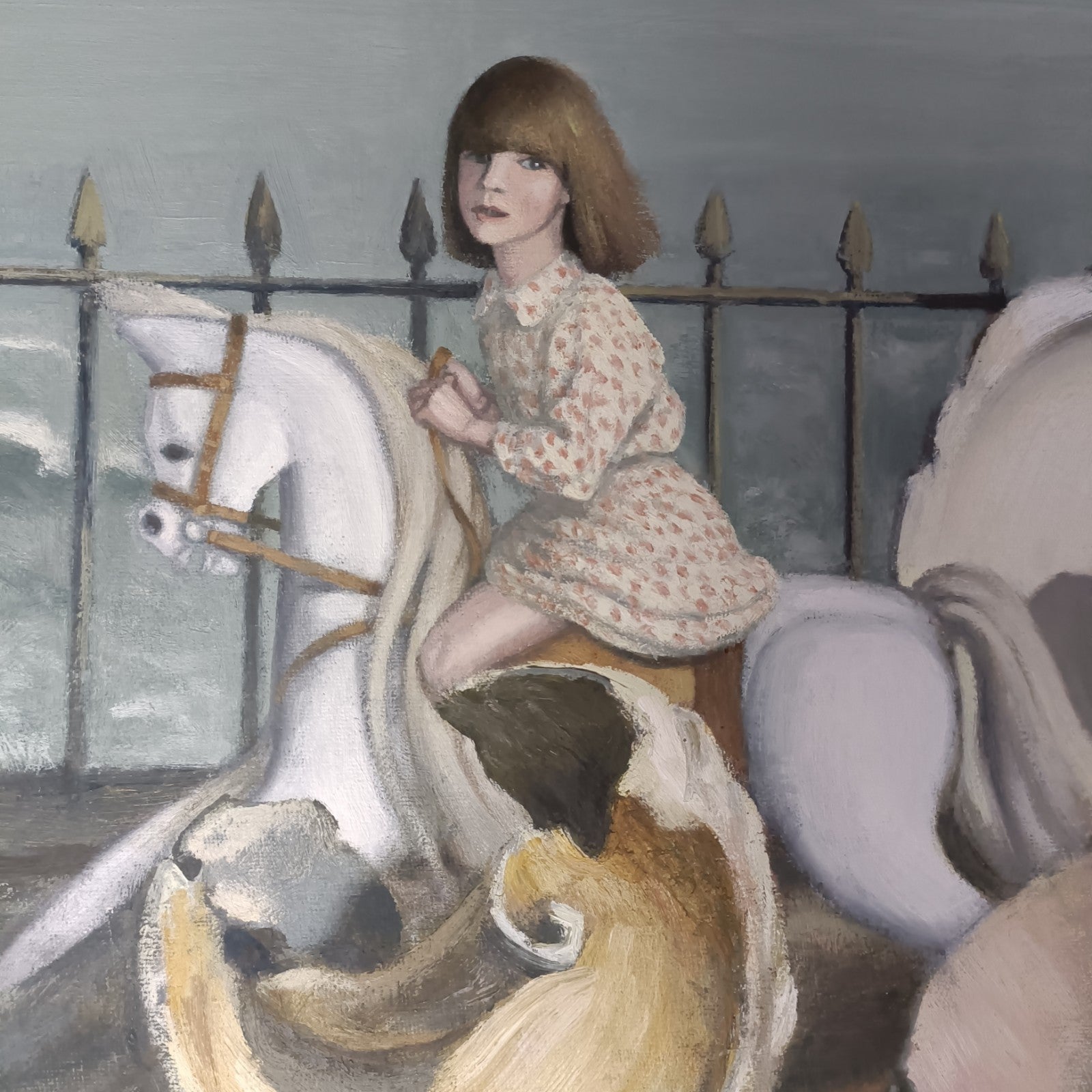 Frederick Bromfield surreal oil on board artwork depicting a girl with shells by the sea, part of Curated Treasures collection.