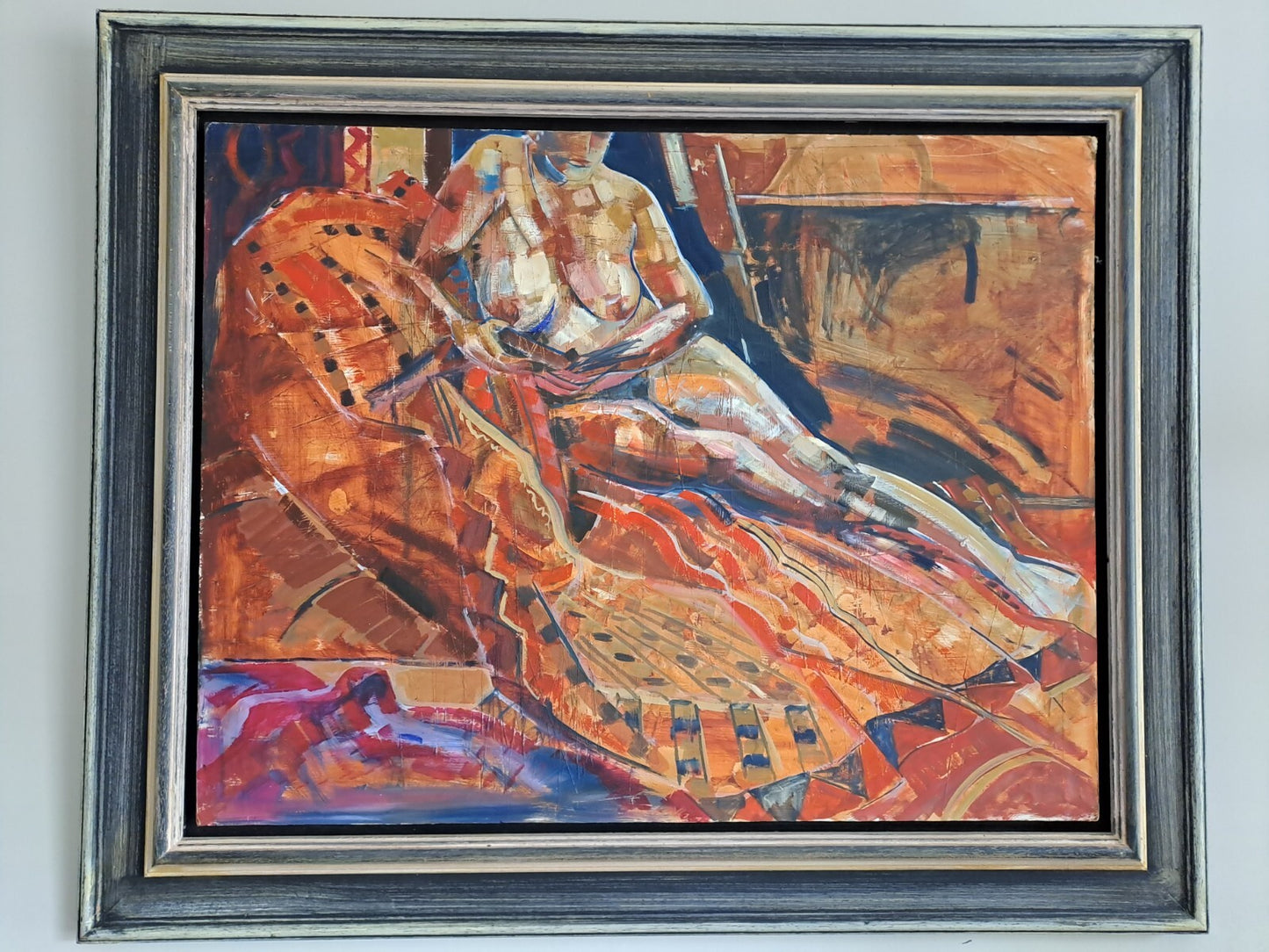 Abstract Female Nude, British Contemporary. Original Painting on Board, Framed.