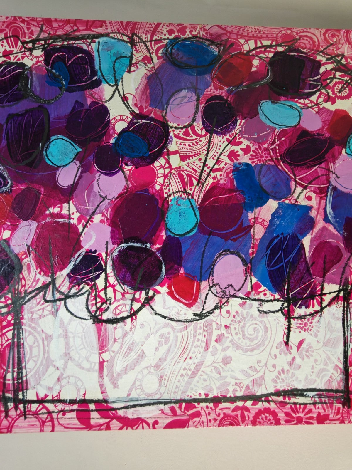 INES SZAMREY "Paper Flowers No. 6" Signed Original Mixed Media on Board
