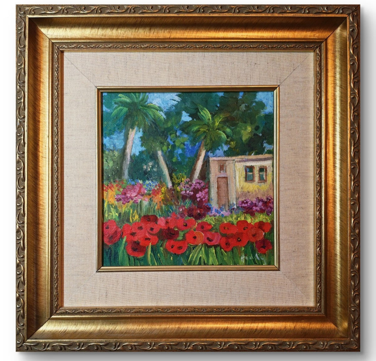 HEDDY KUN "Poppies and Palms" Signed Framed Original Oil on Canvas