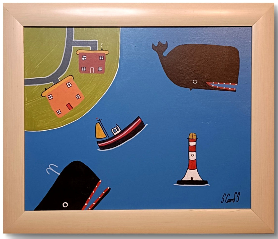STEVE CAMPS (b.1957) - Original Oil Painting "Race to the Fish" - Curated Treasures