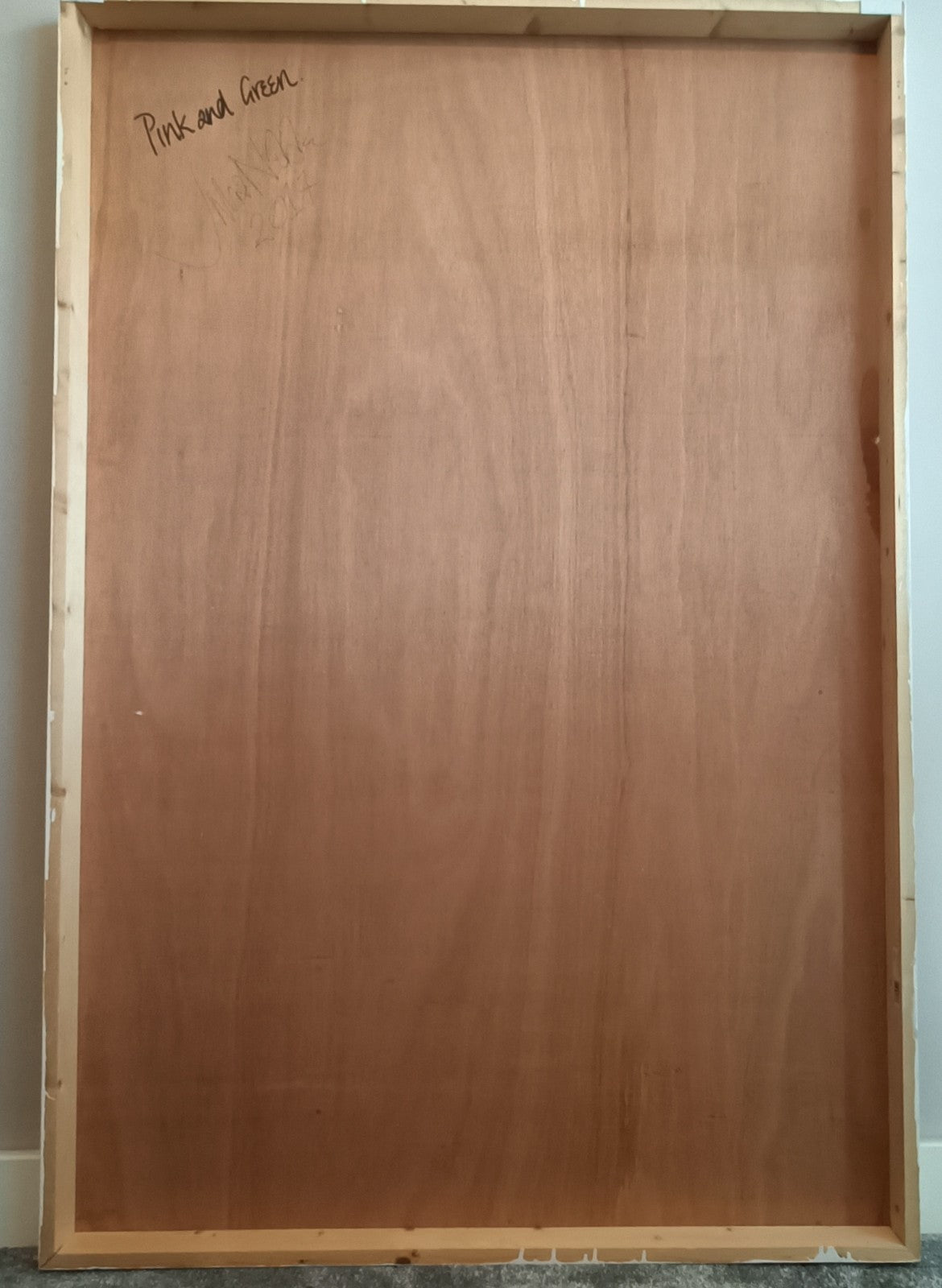 Original mixed media art by Julia Noble titled "After Picasso, Pink and Green" featuring vibrant pink and green abstract elements.